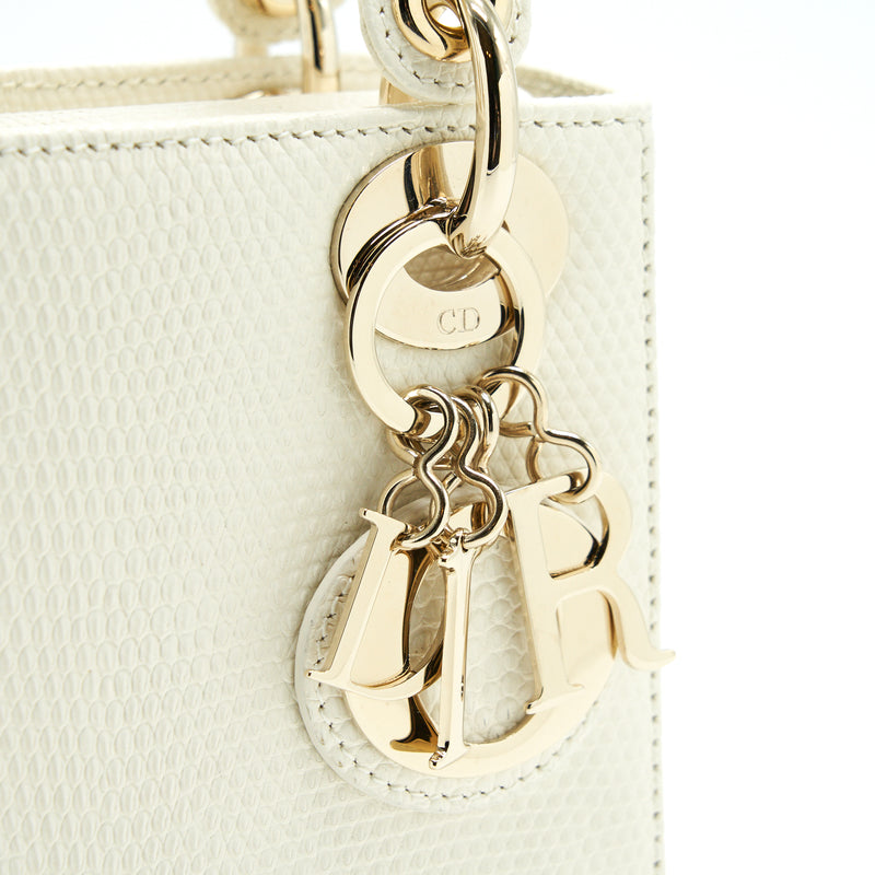 Dior Lizard Mini Lady Dior Bag White LGHW