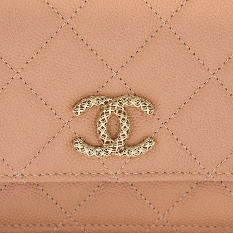 Chanel Giant CC Logo Wallet On Chain Caviar Dark Pink LGHW (Microchip)