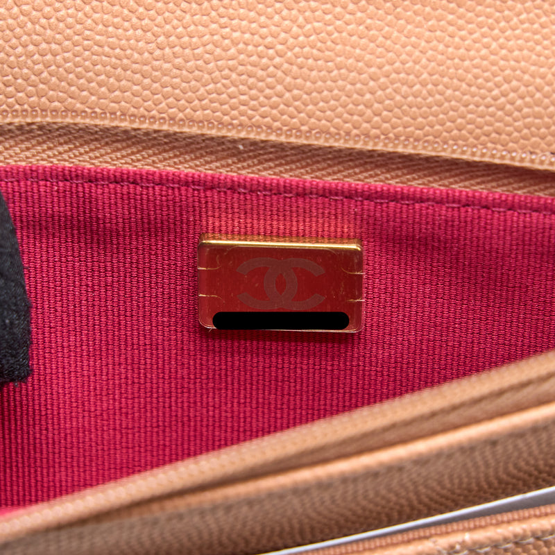 Chanel Giant CC Logo Wallet On Chain Caviar Dark Pink LGHW (Microchip)