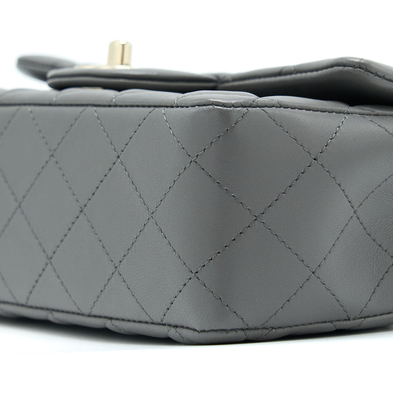 Chanel 22A Mini Rectangular Flap Bag Lambskin Grey LGHW (Microchip)