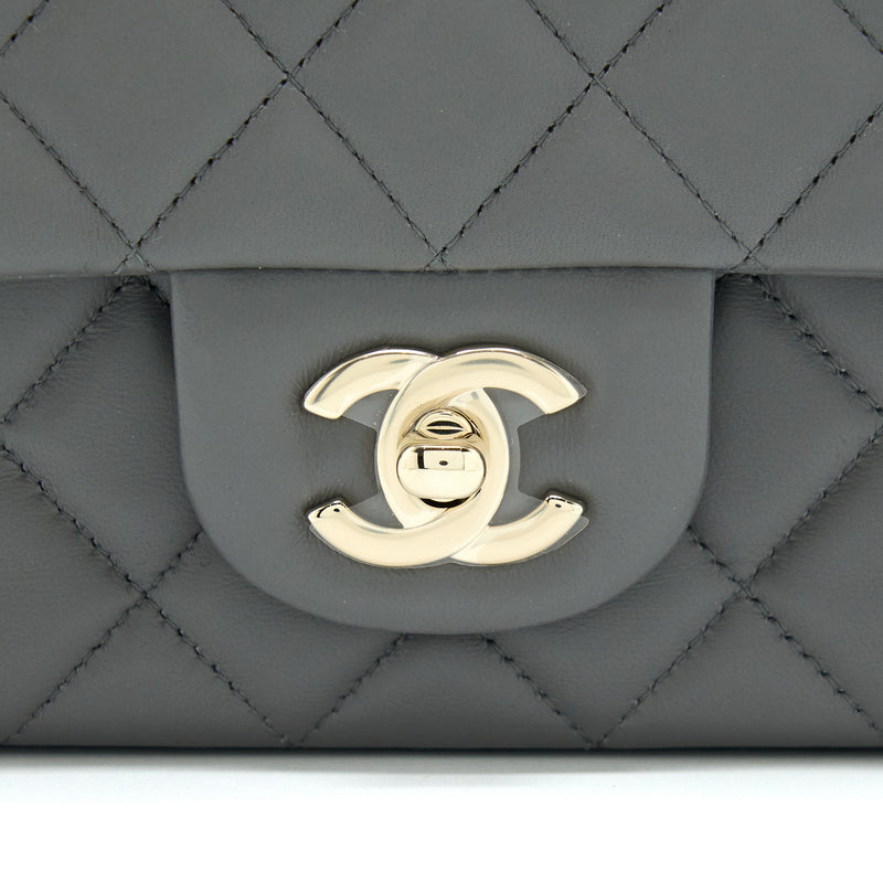 Chanel 22A Mini Rectangular Flap Bag Lambskin Grey LGHW (Microchip)