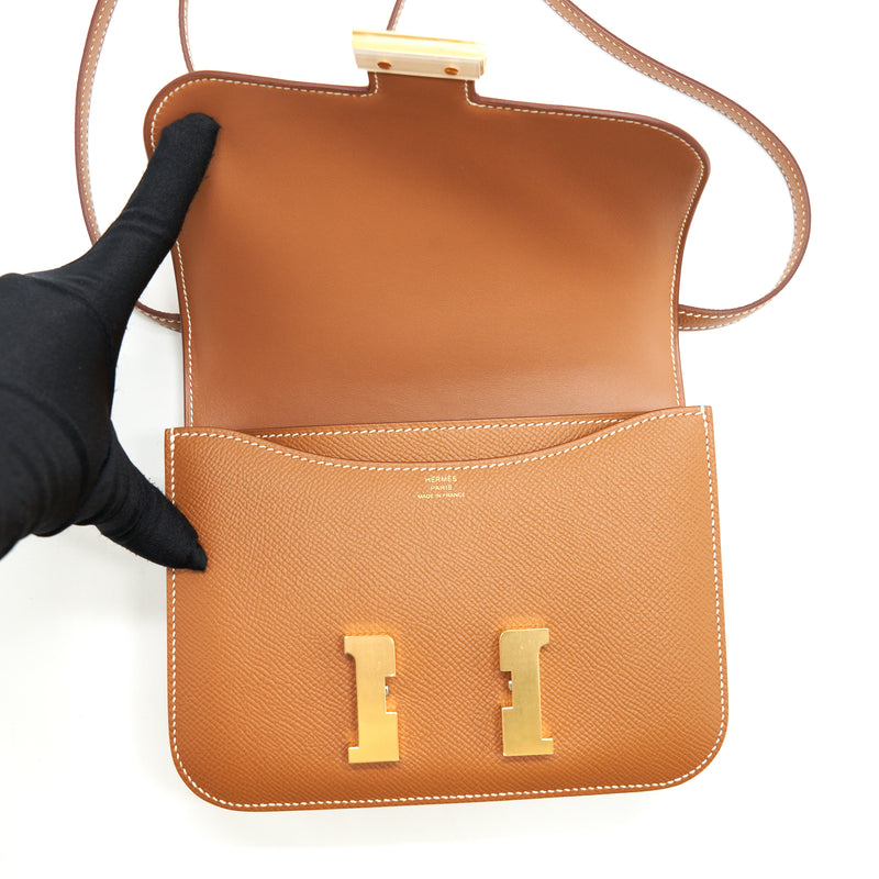 Hermes Mini Constance Epsom Gold GHW Stamp Z