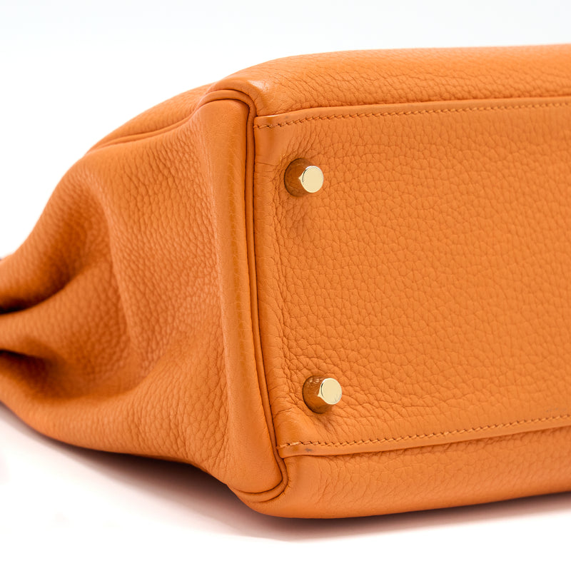 Hermes Kelly 32 Clemence 93 Orange GHW Stamp Square P