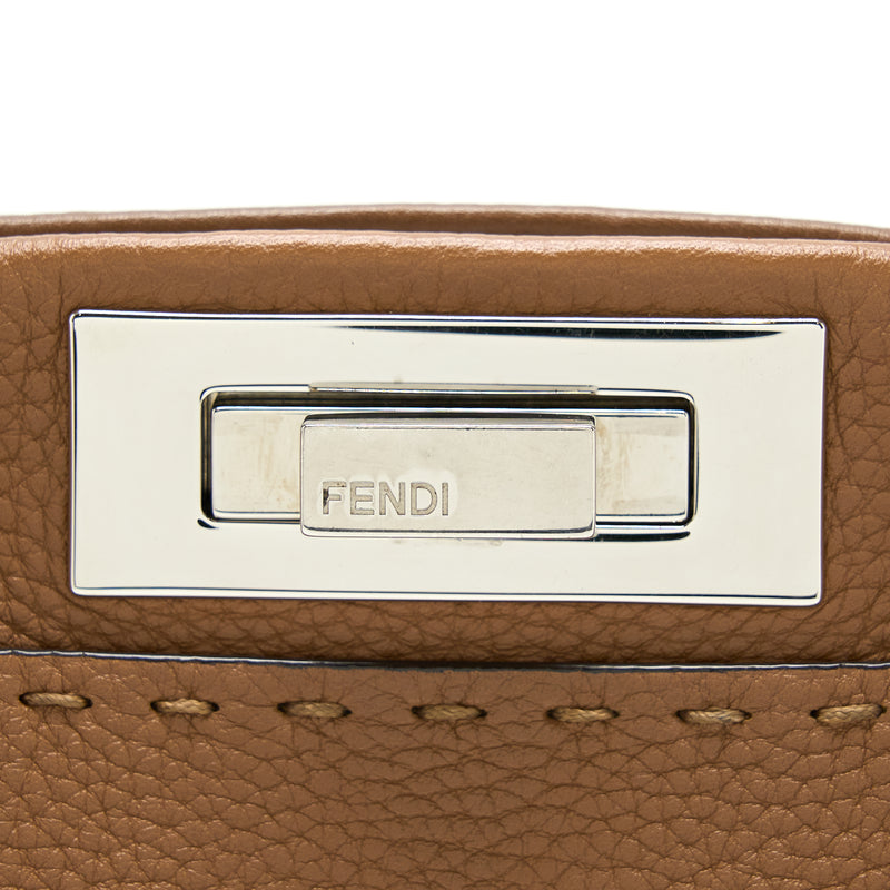 Fendi Medium Peekaboo Tote Bag Grained Calfskin Caramel SHW
