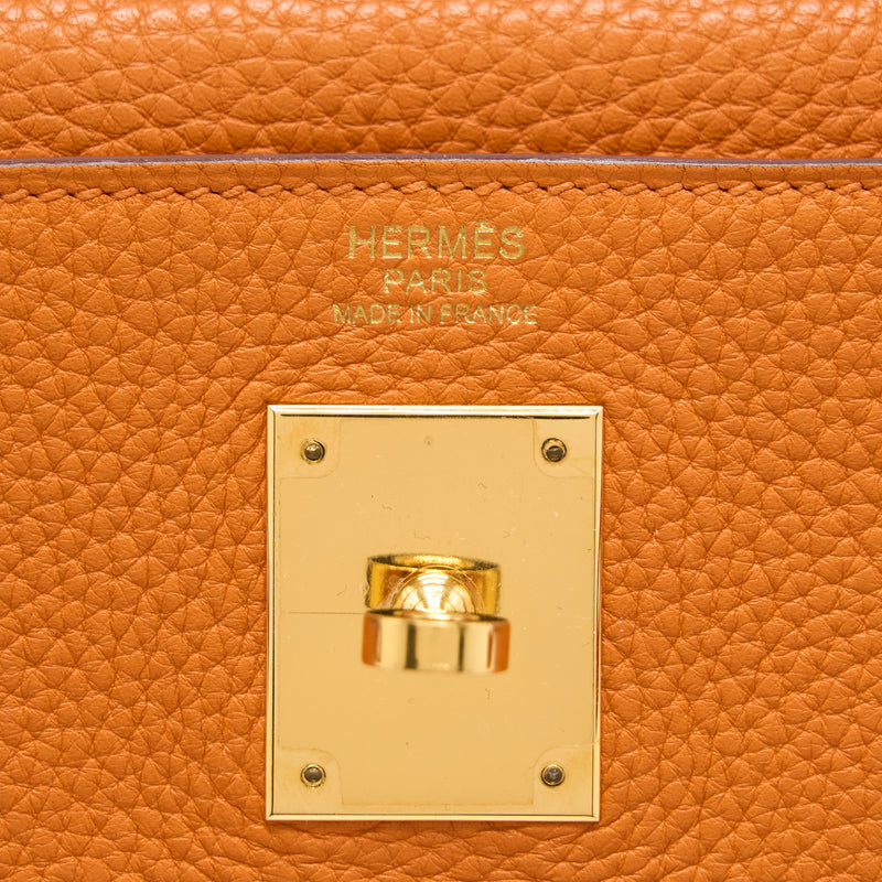 Hermes Kelly 32 Clemence 93 Orange GHW Stamp Square P