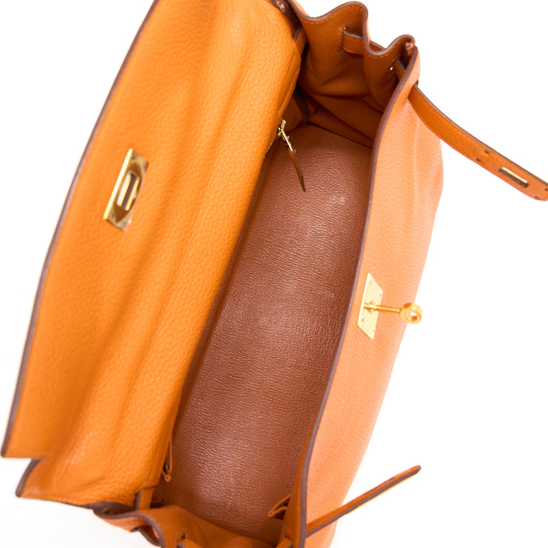 Hermes Kelly 32 Clemence 93 Orange GHW Stamp Square P