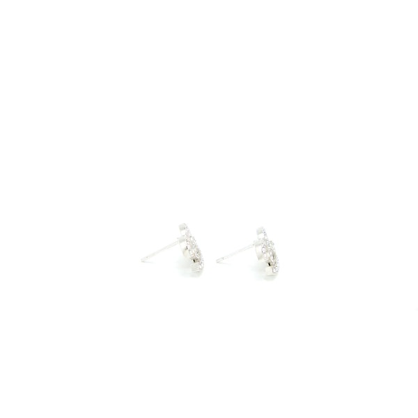 Chanel CC Logo Earrings Crystal Silver Tone