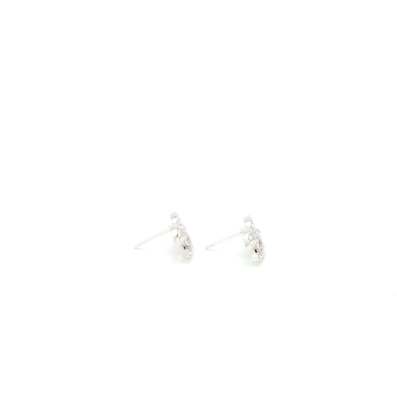 Chanel CC Logo Earrings Crystal Silver Tone