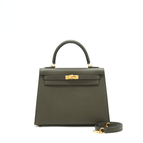 Hermes Kelly 25 Sellier Epsom C6 Vert De Gris GHW Stamp Y