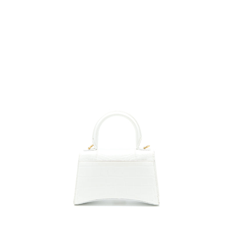Balenciaga Hourglass XS Croc Embossed Calfskin White GHW