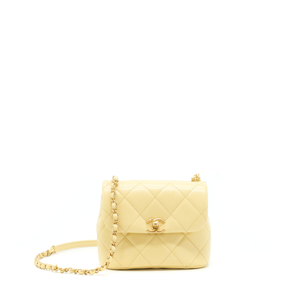 CHANEL MINI FLAP BAG WITH TOP HANDLE in YELLOW : unbox / what fits