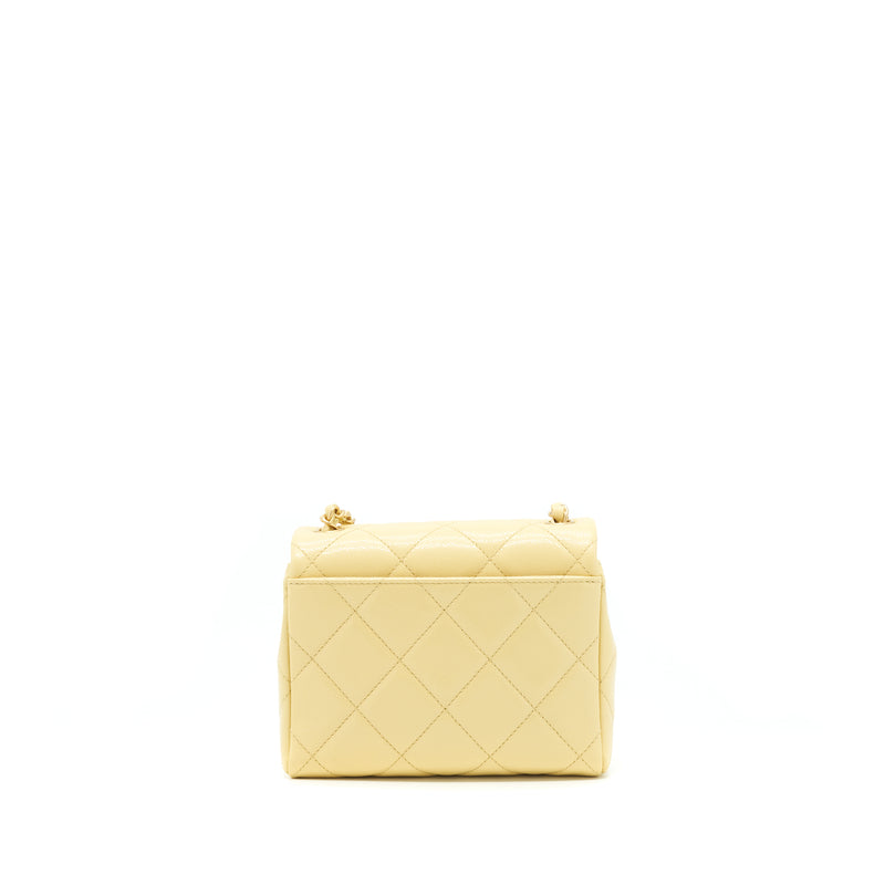 Chanel 22P New Mini Square Flap Bag Caviar Light Yellow Brushed GHW