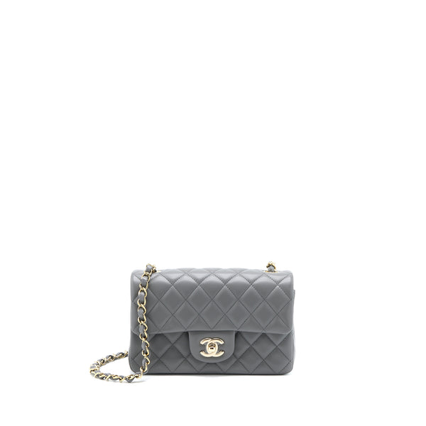Chanel 22A Mini Rectangular Flap Bag Lambskin Grey LGHW (Microchip)