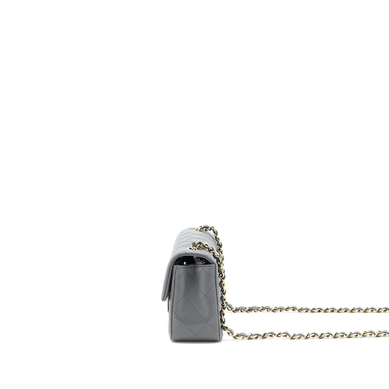 Chanel 22A Mini Rectangular Flap Bag Lambskin Grey LGHW (Microchip)