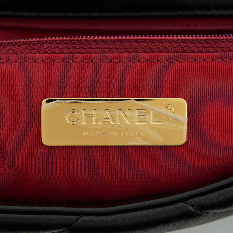 Chanel Small 19 Bag Lambskin Black With Gold And Silver Hardware