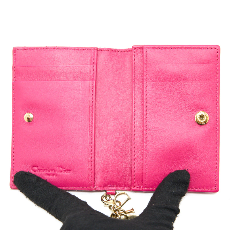 Dior Flap Card Holder Patent Calfskin Pink GHW