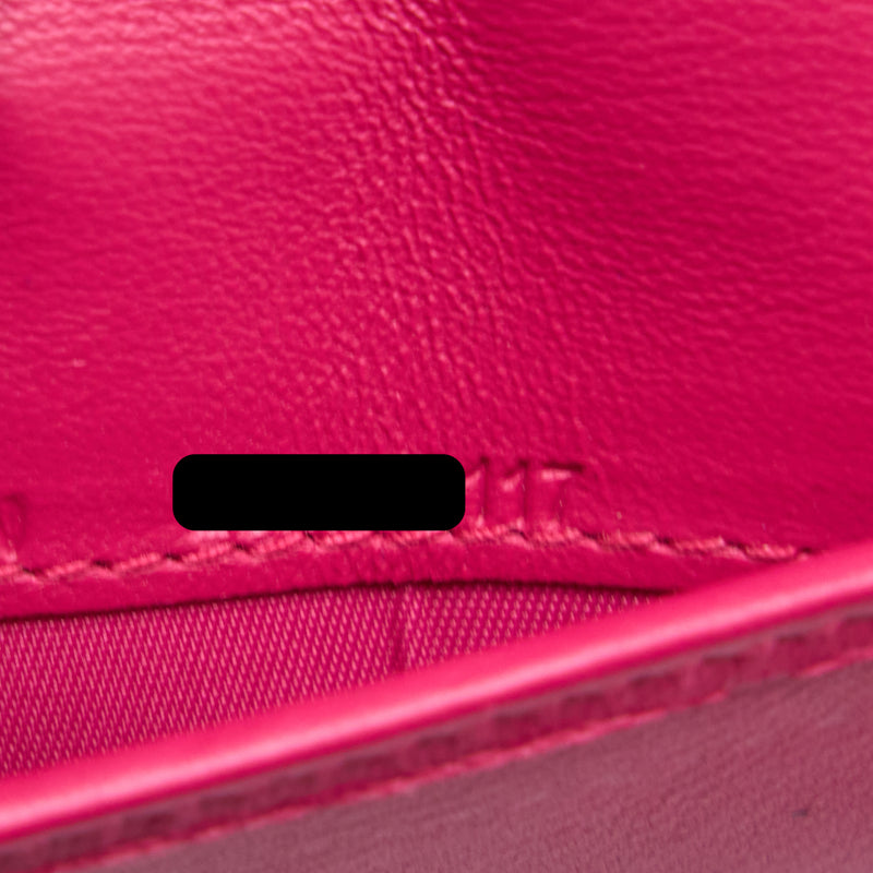 Dior Flap Card Holder Patent Calfskin Pink GHW