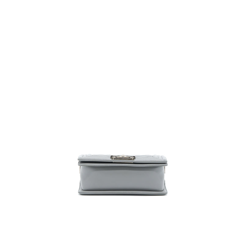 Chanel Small Boy Bag Chevron Lambskin Grey Ruthenium Hardware