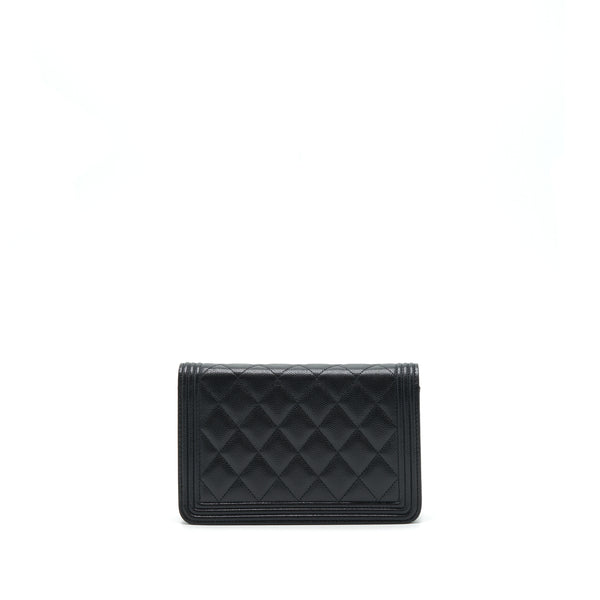 Chanel Boy Wallet On Chain Caviar Black Ruthenium Sliver Hardware (Microchip）