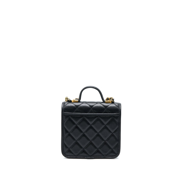 Chanel 22K Top Handle Messenger Bag Caviar Black Brushed GHW(Microchip)