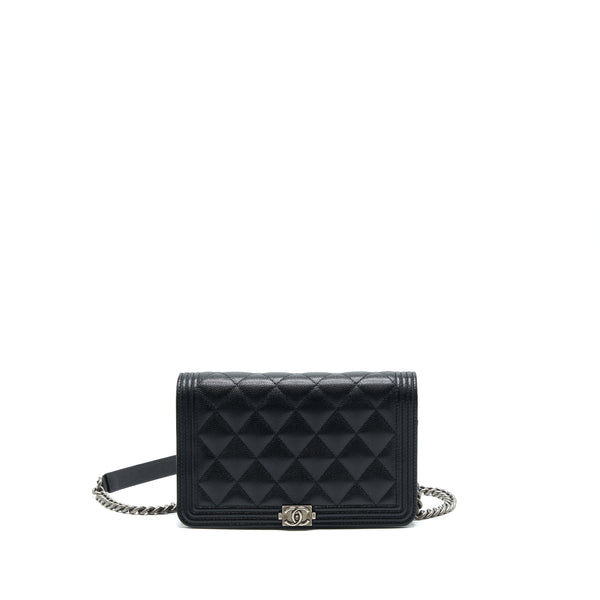 Chanel Boy Wallet On Chain Caviar Black Ruthenium Hardware (Microchip)