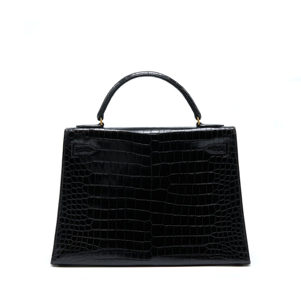 Hermes Vintage Kelly 32 Shiny Crocodile Porosus Black GHW Stamp Circle Q