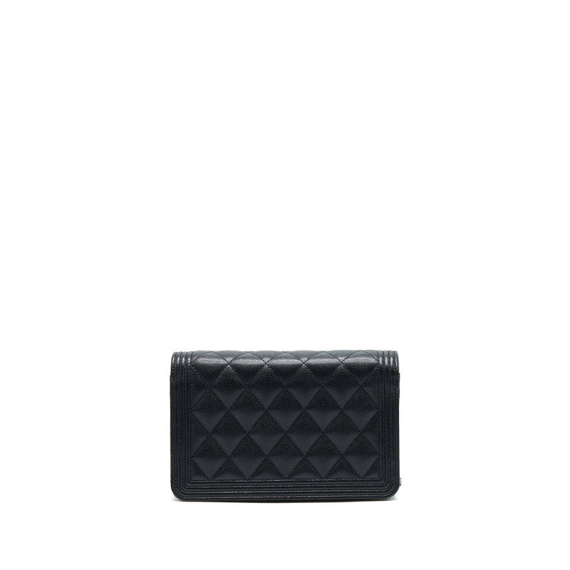 Chanel Boy Wallet On Chain Caviar Black Ruthenium Hardware (Microchip)