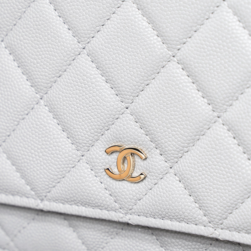Chanel Caviar Quilted Wallet on Chain WOC Grey Light Gold Hardware