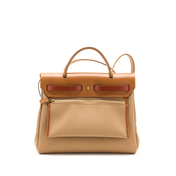 Hermes Herbag 31 Zip Bag Canvas/ Hunter Chai/ Natu Sable/Fauve/Cuivre GHW Stamp U