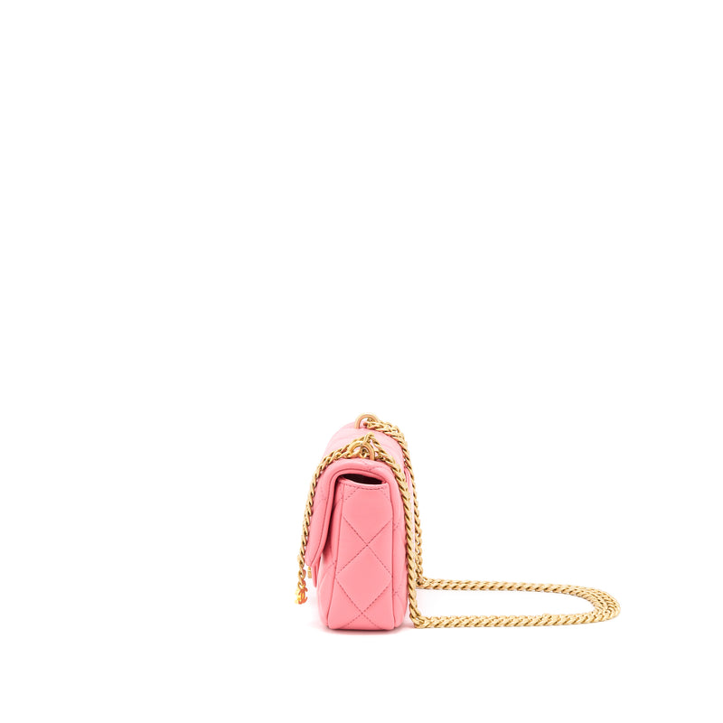 Chanel 22P Mini Square Flap Bag Lambskin Pink With Enamel And Gold Hardware (Microchip)