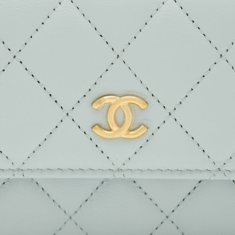 Chanel 23C Pearl Crush Mini Flap Bag Lambskin Light Grey Brushed GHW (Microchip)