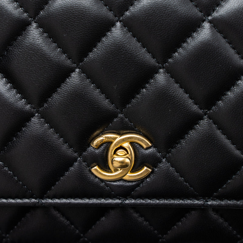 Chanel Pearl Crush Wallet On Chain Lambskin Black Brushed GHW (Microchip)