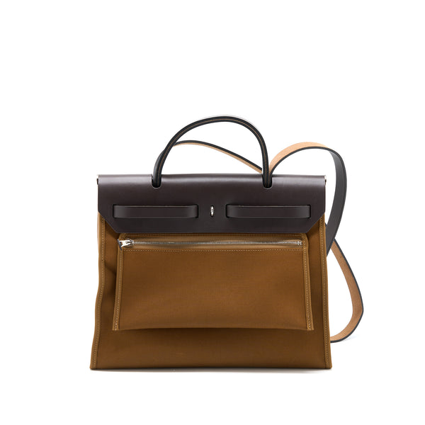 Hermes Herbag 31 Zip Bag Canvas/Hunter Alezan/Ebene SHW Stamp D