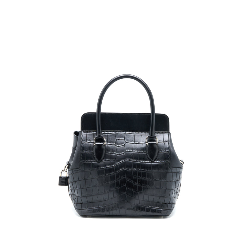 Hermes Toolbox 20 Mat Crocodile/Swift Black SHW Stamp Square R