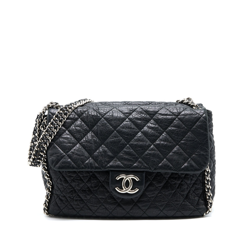 Chanel Quilted Chain Around MAXI Flap Bag Lambskin Black SHW