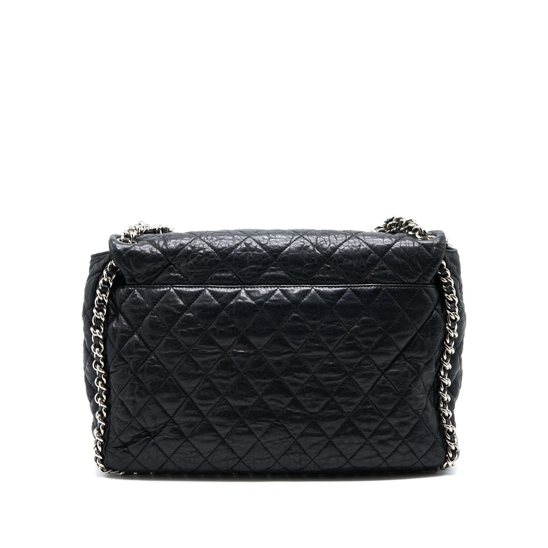 Chanel Quilted Chain Around MAXI Flap Bag Lambskin Black SHW