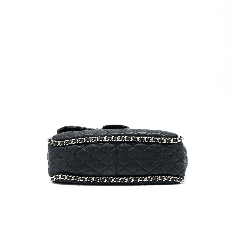 Chanel Quilted Chain Around MAXI Flap Bag Lambskin Black SHW