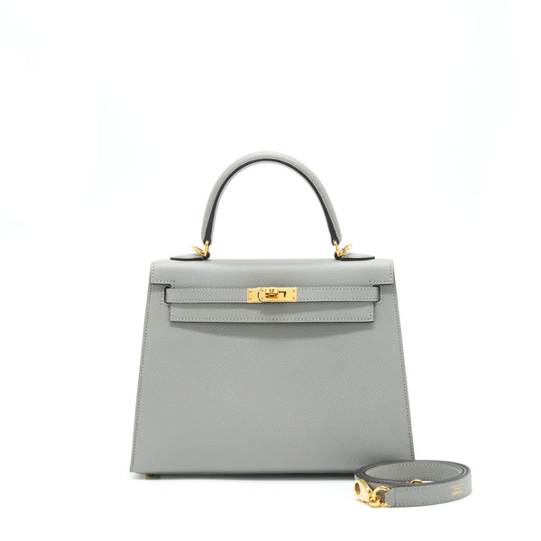 Hermes Kelly Sellier 25 Special Order Epsom Gris Motte /Rose Purple GHW Stamp C