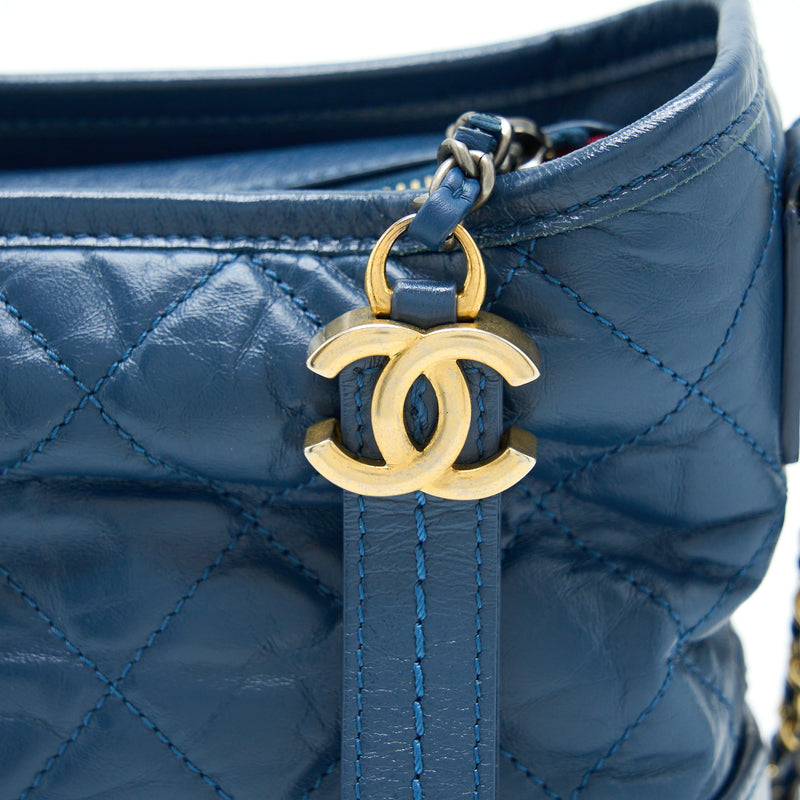 Chanel Small Gabrielle Hobo Bag Blue Multicolour Hardware