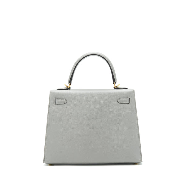 Hermes Kelly Sellier 25 Special Order Epsom Gris Motte /Rose Purple GHW Stamp C