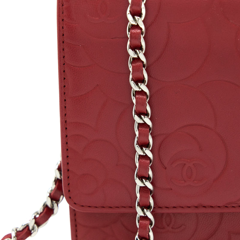 CHANEL Caviar Camellia Embossed Wallet On Chain WOC Pink 1237713