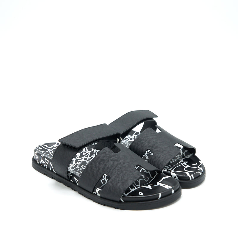 Hermes Size 42 Men’s Chypre Sandal Black And White