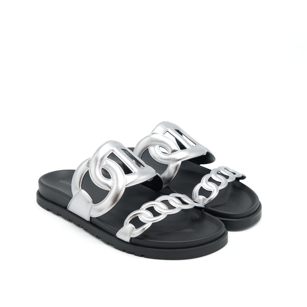 Hermes Size 38 Sandals Extra Silver/Black