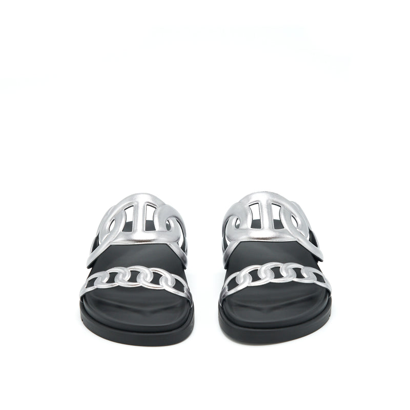 Hermes Size 38 Sandals Extra Silver/Black