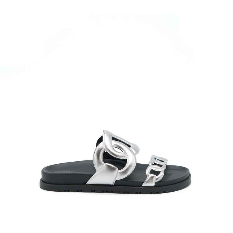 Hermes Size 38 Sandals Extra Silver/Black