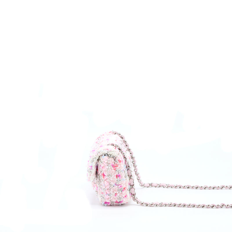 Chanel Seasonal Mini Rectangular Flap Bag Tweed Pink/Multicolour SHW