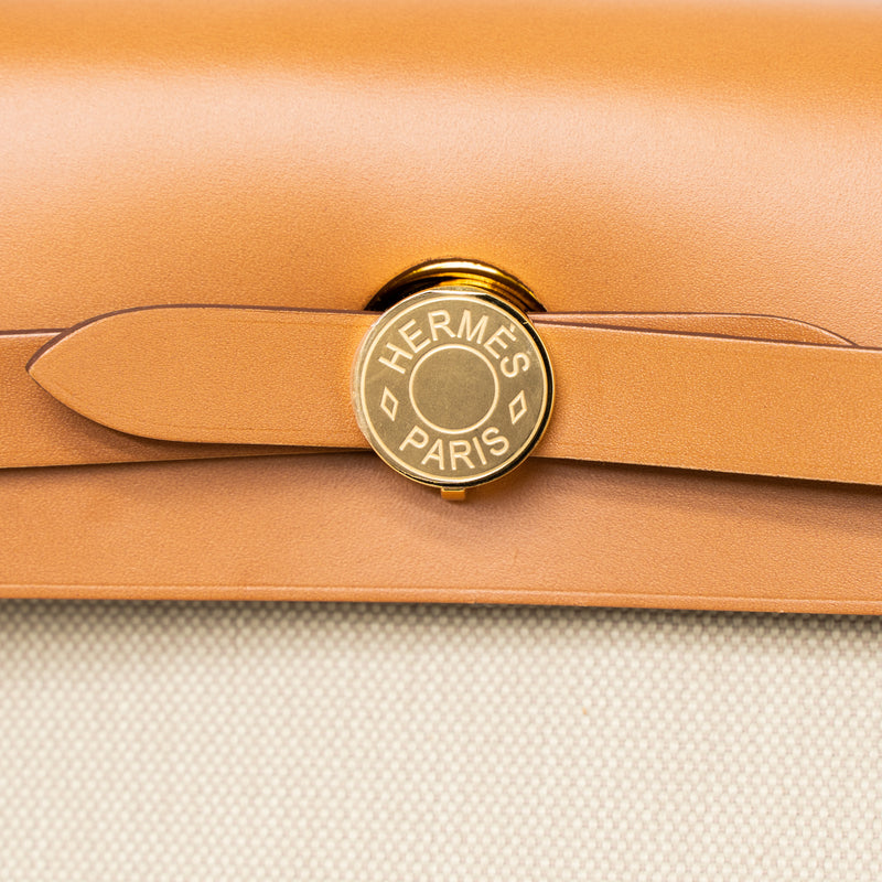 Hermes Herbag 31 Zip Bag Toile Militaries/Vache Hunter Beton/Nature GHW Stamp U