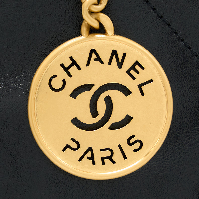 Chanel 22 Bag Medium Shiny Calfskin Black In Gold Letter GHW (Microchi