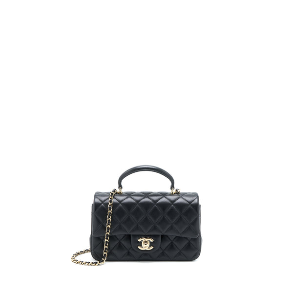 Chanel Top Handle Mini Rectangular Flap Bag Lambskin Black LGHW (Microchip)