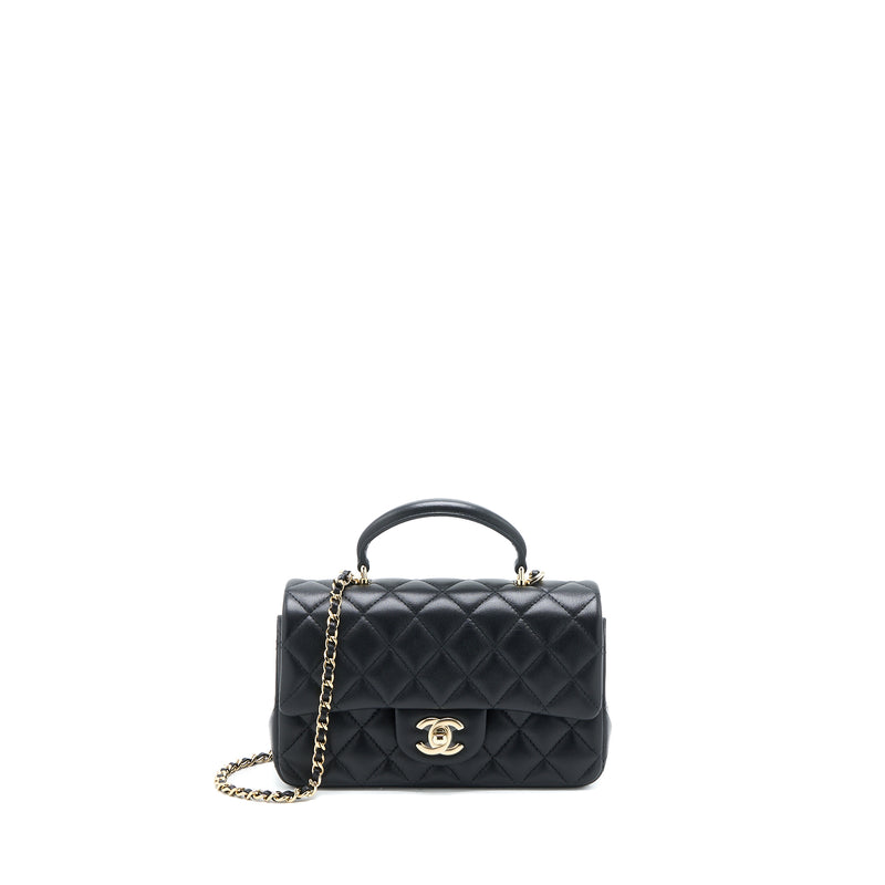 Chanel Top Handle Mini Rectangular Flap Bag Lambskin Black LGHW (Microchip)
